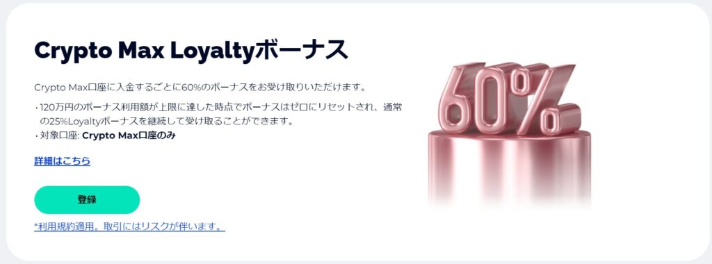 FXGTの60% Crypto Max Loyaltyボーナス